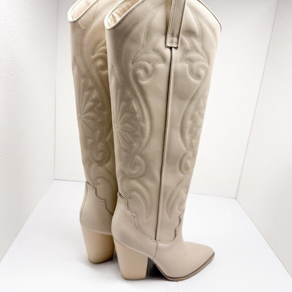 Steve Madden Lasso Cowboy Western Tall Boots Bone Leather Size 7 Women’s NWT - Picture 7 of 12